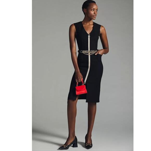 New By Anthropologie Zip-Up Pencil Dress MAEVE $180 SIZE 0 Black Stretchy - Picture 1 of 4